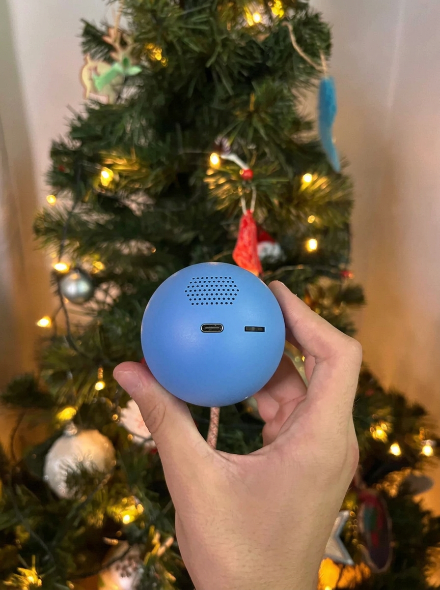 Back of the blue Noel Orb with the USB-C port